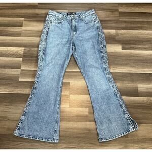 Abercrombie & Fitch Social Tourist Ultra Rise Flare Jeans Side Braids 32x30 Boho